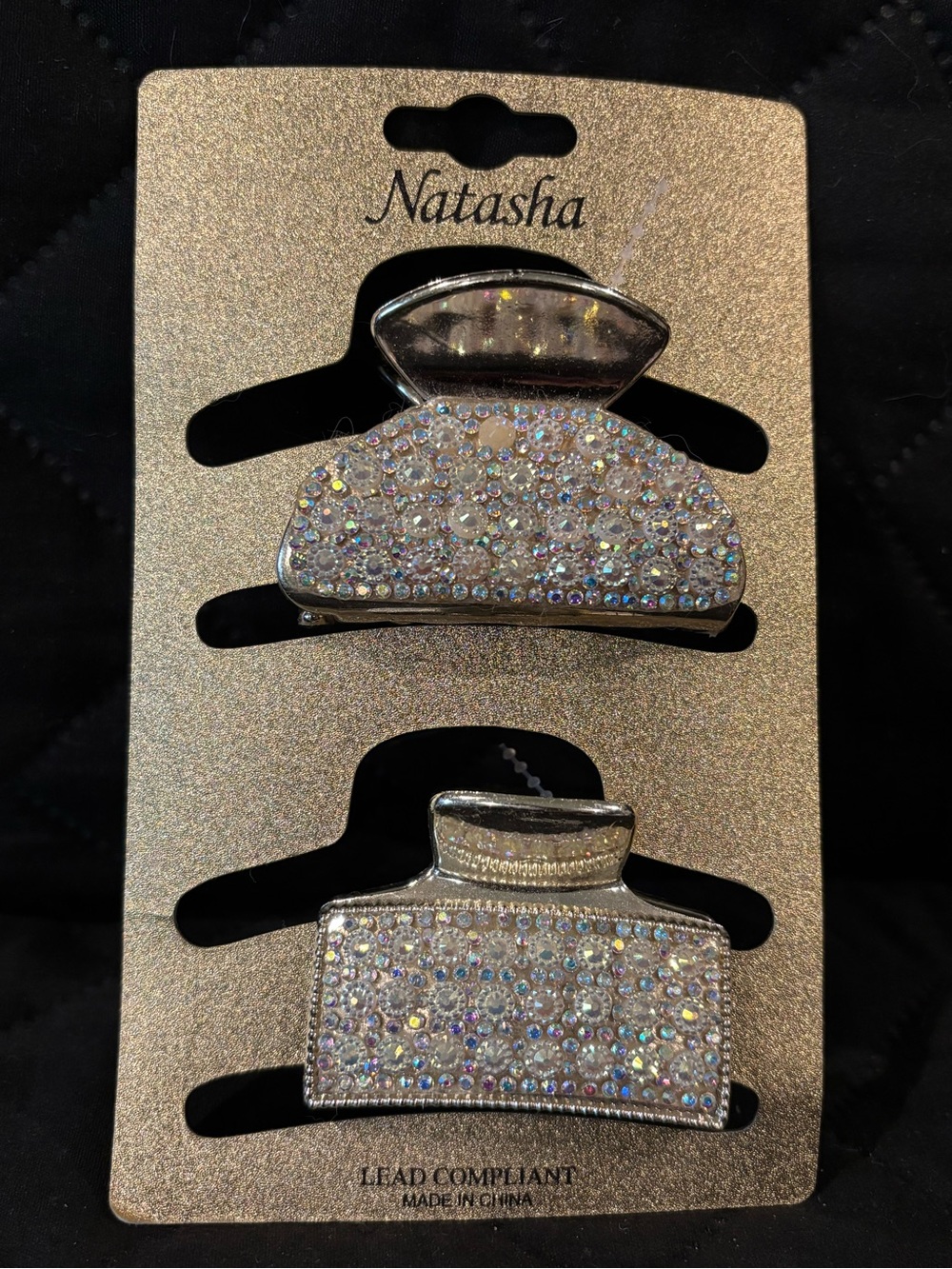 Natasha Couture Iridescent Crystal Silver Hair Claw Clips - Set of 2